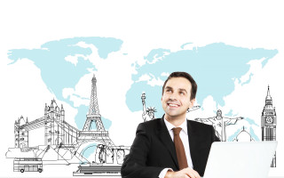 Man suit desk laptop worldmap - a desk free wallpaper