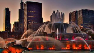 City skyline fountain dusk embers - cherryl fountain free wallpaper for desktop