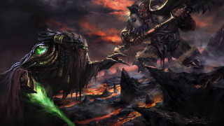 Demon battle flaming sword embers - a painting of a demon free wallpaper