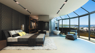 Bedroom city view enguerquarton light - a large window free wallpaper