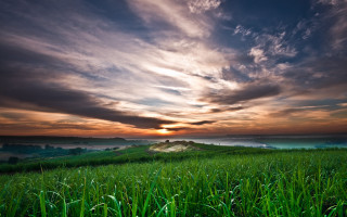 Sunset hill field clouds matte - cao zhibai free wallpaper