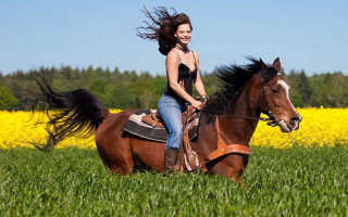 Woman horse field flower sky - ancell stronach free wallpaper
