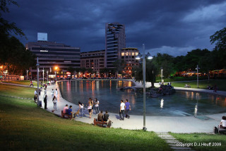 People pond night buildings cloudy - a pond free wallpaper