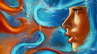 Blue hair red lip woman - blue hair free wallpaper