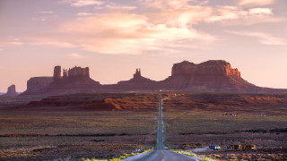 Desert road mountain sky cityscape - cinematic landscape free wallpaper