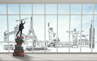 Man luggage city skyline ink - giantess art free wallpaper