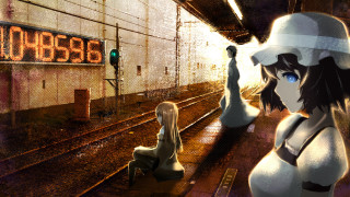 Woman hat train station clock - dystopian art free wallpaper