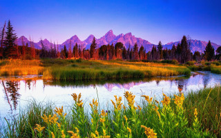 Mountain river sunset autumn nature - dawn free wallpaper