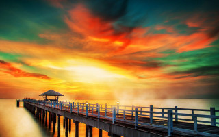 Sunset gazebo pier colorful sky - a gazebo free wallpaper