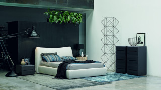 White bed blue pillow black - a white frame free wallpaper