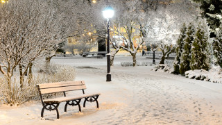 Snowy park bench night street - path free wallpaper