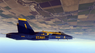 Blue fighter jet sky grass - dynamic perspective free wallpaper