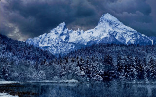 Mountain lake snow trees aurora - a lake in front free wallpaper for desktop