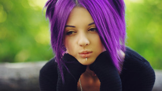 Purple haired gothic portrait nose - gothic art free wallpaper for desktop