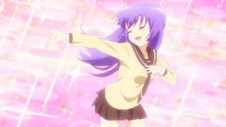 Girl purple hair dancing pink - dynamic pose free wallpaper