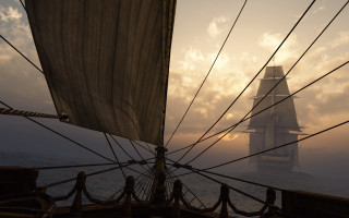 Sailboat foggywaters tallship cinematicmatte painting - a sailboat free wallpaper for desktop