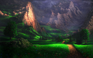 Mountain landscape path house dark - a house in the distance free wallpaper