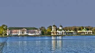 Lake building clock tower panorama - panoramic view free wallpaper