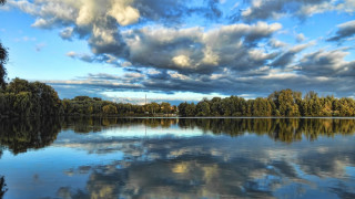 Lake trees clouds blue sky 3 - white cloud above free wallpaper for desktop