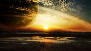 Sunset planet moon plane ocean - a sunset free wallpaper