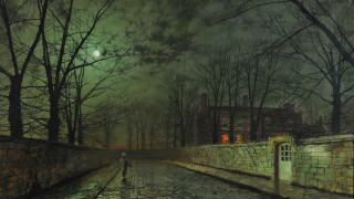 Night moon street person autumn - atmosphere free wallpaper