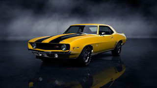 Yellow car black stripe hood 5 - hood free wallpaper