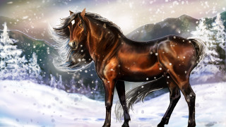 Horse snow mountain fantasy digital - a digital painting free wallpaper