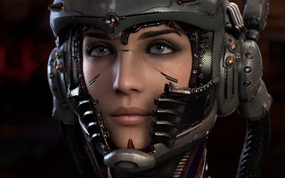 Woman helmet sci fi cyberpunk 2 - cedric peyravernay free wallpaper