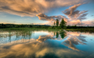 Lake clouds trees reflections sunset - cloud and trees free wallpaper