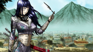 Woman city mountains fantasy manga - her hand and a city in the background free wallpaper
