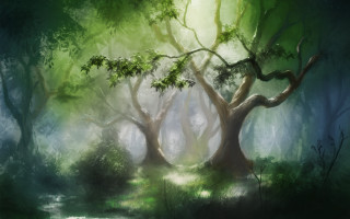 Fantasy forest stream sunbeam detailed - andreas rocha free wallpaper