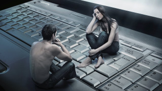 Man woman keyboard cellphones netart - a keyboard free wallpaper