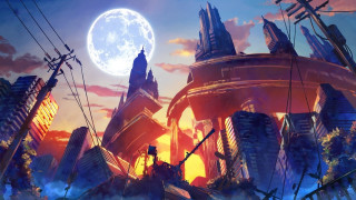 Futuristic city fullmoon clouds architecture - a few building free wallpaper for desktop