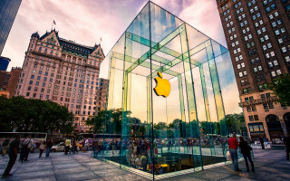Glass building apple logo cityscape - darrell riche free wallpaper