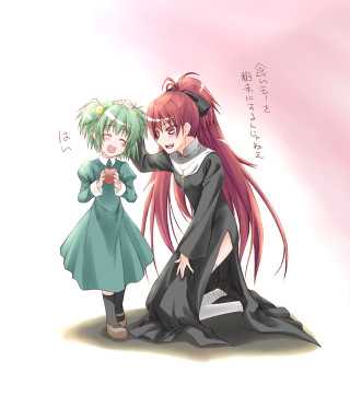 Anime characters sitting rock together - her phone free wallpaper for tablet