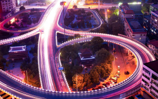 City traffic night architecture bridge - kinetic free wallpaper