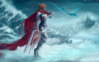 Red cape snow aurora starry - anato finnstark free wallpaper