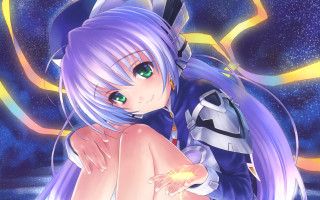 Anime girl purple hair green 2 - a floor free wallpaper