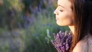 Woman flower field profile outdoors - head and shoulders portrait free wallpaper