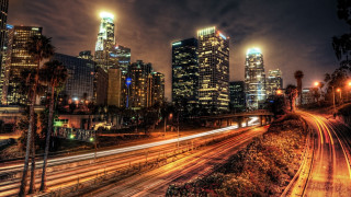 City skyline train freeway night - elbridge ayer burbank free wallpaper for desktop