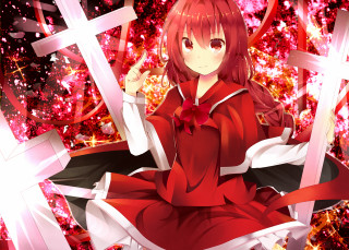 Girl red dress sitting chair - a red ribbon free wallpaper