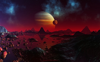Distant planet mountains rocks space - a distant planet in the background free wallpaper