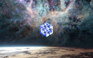 Cube space stars planet aurora - hue free wallpaper