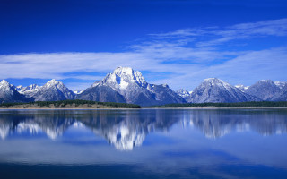Mountain range reflection lake clouds 2 - widescreen free wallpaper
