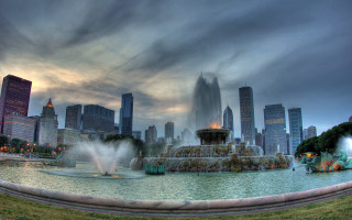 City skyline fountain cloudy sky - cherryl fountain free wallpaper