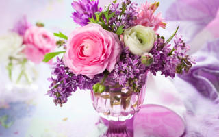 Purple flowers vase candle stilllife - constance copeman free wallpaper