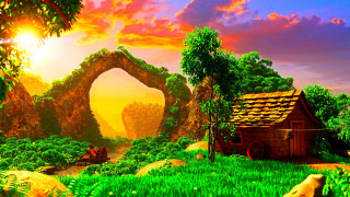 Small house sunset rock arch - a small house free wallpaper