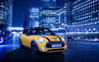 Yellow mini cooper night city - mini free wallpaper