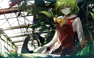 Woman red dress greenhouse plants - a yellow bow free wallpaper for desktop