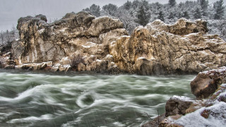 Rock formation river forest snow - river free wallpaper
